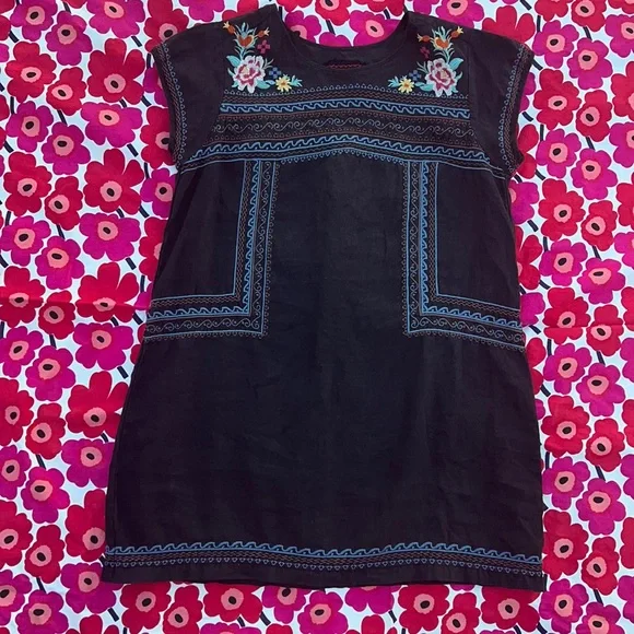 🌺 Johnny Was Boho Floral Embroidered Short Sleeve Linen Mini Dress 🌺 - Picture 7 of 13